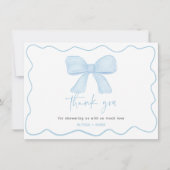 Carte De Remerciements Baby shower Coquette Blue Boy Bow (Devant)