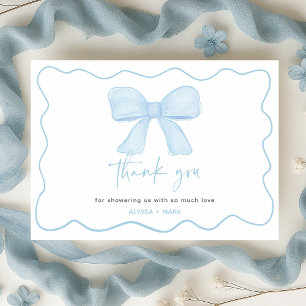 Carte De Remerciements Baby shower Coquette Blue Boy Bow
