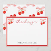 Carte De Remerciements Baby shower Coquette Cherry (Devant / Derrière)