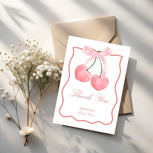 Carte De Remerciements Baby shower coquette rose cerise