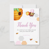 Carte De Remerciements Baby shower d'abeille rose (Devant)