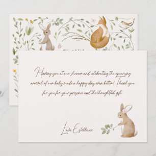 Carte De Remerciements Baby shower d'amis de la forêt