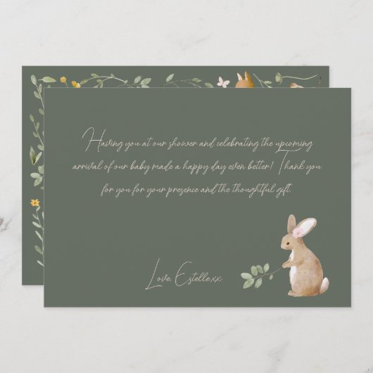 Carte De Remerciements Baby shower d'amis de la forêt (Devant / Derrière)