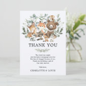 Carte De Remerciements Baby shower d'animaux de bois de verdure moderne (Debout devant)