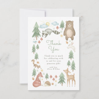 Carte De Remerciements Baby shower d'animaux de bois mignons