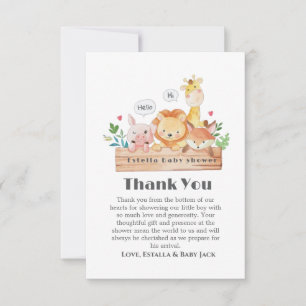 Carte De Remerciements Baby shower d'animaux de bois mignons et amusants