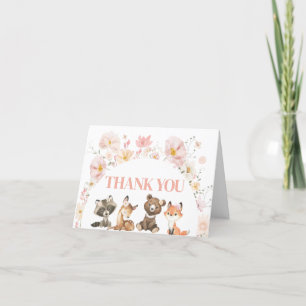 Carte De Remerciements Baby shower d'animaux de bois rose floral
