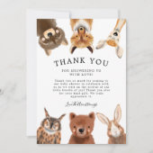 Carte De Remerciements Baby shower d'animaux rustiques en bois (Devant)