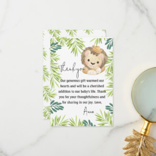 Carte De Remerciements baby shower d'animaux safari bébé lion king