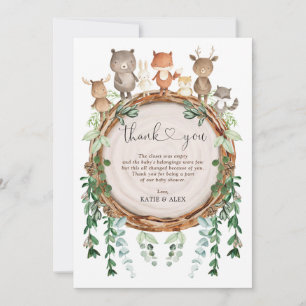 Carte De Remerciements Baby shower d'animaux sauvages de la forêt rustiqu