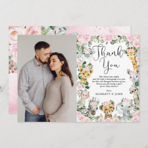Carte De Remerciements Baby shower d'animaux sauvages de la Jungle rose F
