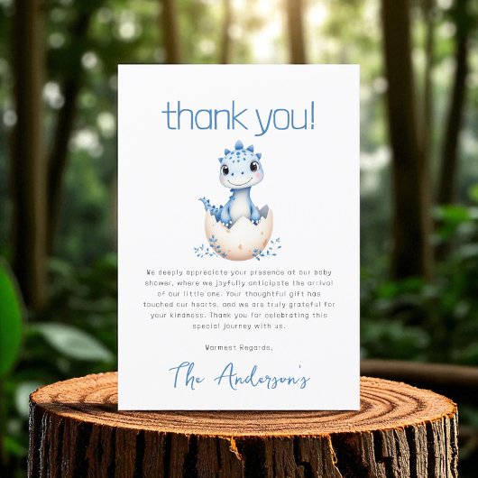 Carte De Remerciements Baby shower d'aquarelle bleu Dinosaur