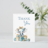 Carte De Remerciements Baby shower d'aquarelle Blue Elephant (Debout devant)
