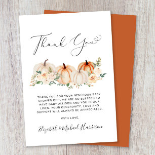 Carte De Remerciements Baby shower d'aquarelle citrouille