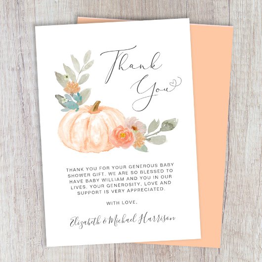 Carte De Remerciements Baby shower d'aquarelle Citrouille orange
