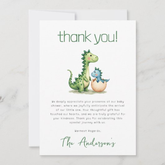 Carte De Remerciements Baby shower d'aquarelle Cute Dinosaur (Devant)