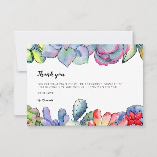 Carte De Remerciements Baby shower d'aquarelle de cactus succulent (Devant)