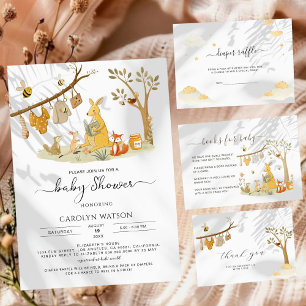 Carte De Remerciements Baby shower d'aquarelle de la forêt de Clothesline