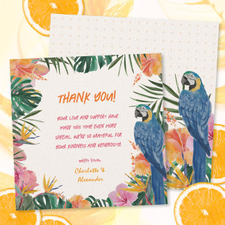 Carte De Remerciements Baby shower d'aquarelle de perroquet floral tropic