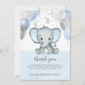 Carte De Remerciements Baby shower d'aquarelle Elephant Boy Balloons (Devant)