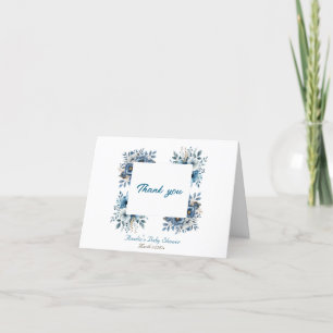 Carte De Remerciements Baby shower d'aquarelle Florale bleu moderne