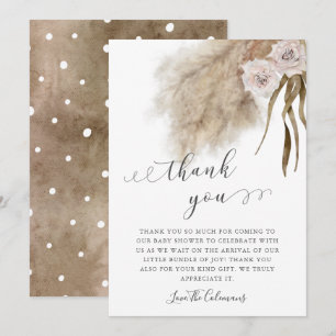 Carte De Remerciements Baby shower d'aquarelle rose Pampas Grass