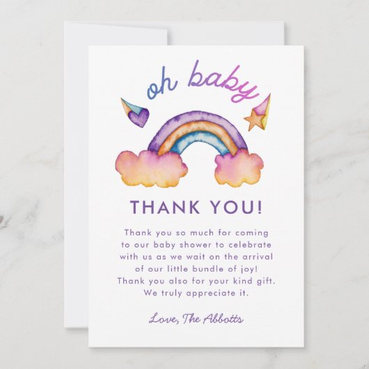 Carte De Remerciements Baby shower d'arc-en-ciel (Devant)