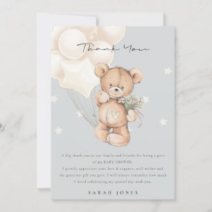 Carte De Remerciements Baby shower d'attente de l'ours d'ivoire mignon
