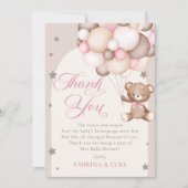 Carte De Remerciements Baby shower d'attente rapide de l'ours rose (Devant)