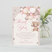 Carte De Remerciements Baby shower d'attente rapide de l'ours rose (Debout devant)