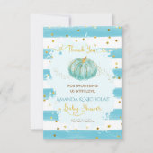 Carte De Remerciements Baby shower d'automne Citrouille bleu (Devant)