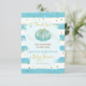 Carte De Remerciements Baby shower d'automne Citrouille bleu (Debout devant)