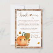Carte De Remerciements Baby shower d'automne Citrouille doux (Devant)