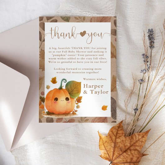 Carte De Remerciements Baby shower d'automne Citrouille doux