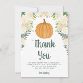 Carte De Remerciements Baby shower d'automne Citrouille floral verdoyant (Devant)