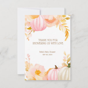 Carte De Remerciements Baby shower d'automne Citrouille rose