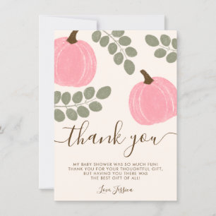 Carte De Remerciements Baby shower d'automne de Citrouille rose mignon Eu