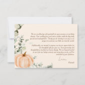 Carte De Remerciements Baby shower d'automne du petit Citrouille Orange (Dos)