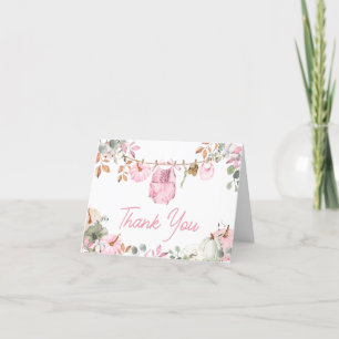 Carte De Remerciements Baby shower d'automne rose Petit Citrouille