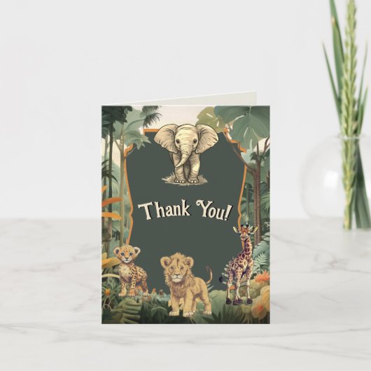 Carte De Remerciements Baby shower d'aventure Jungle Animaux (Devant)