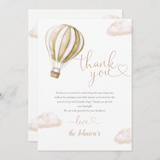 Carte De Remerciements Baby shower de ballon à air chaud (Devant / Derrière)