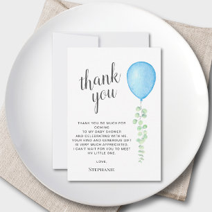 Carte De Remerciements Baby shower de ballon bleu aquarelle