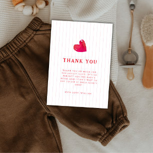 Carte De Remerciements Baby shower de bande cardiaque simple rouge