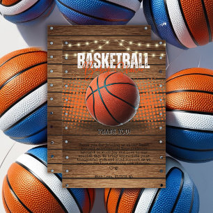 Carte De Remerciements Baby shower de basket-ball orange rustique