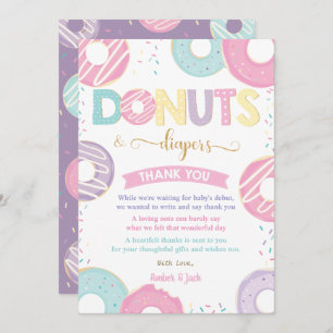 Carte De Remerciements Baby shower de beignets Pastel Donuts and Diapers