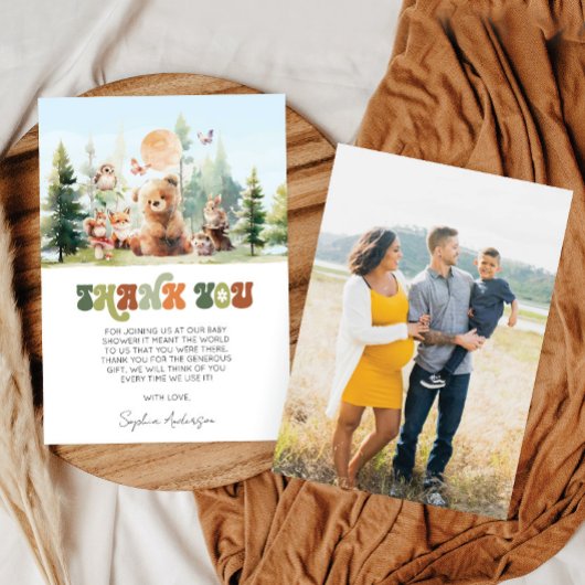 Carte De Remerciements Baby shower de bois de Beary Cute