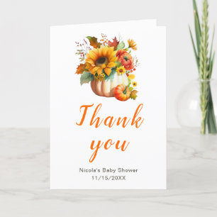 Carte De Remerciements Baby shower de bouquet de fleurs citrouilles