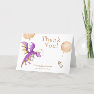 Carte De Remerciements Baby shower de bouteille de dragon fée de ballons 
