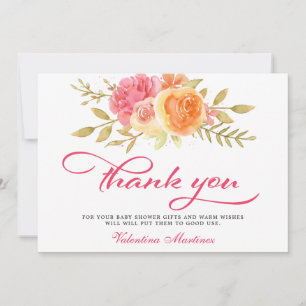Carte De Remerciements Baby shower de calligraphie florale rose