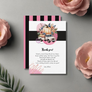 Carte De Remerciements Baby shower de camion citrouille noir rose Floral